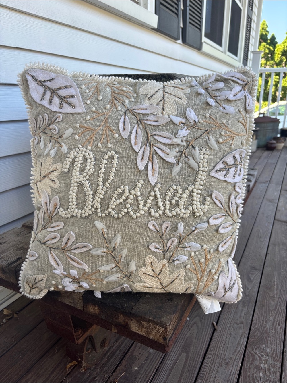 Blessed Embroidered Decorative Pillow